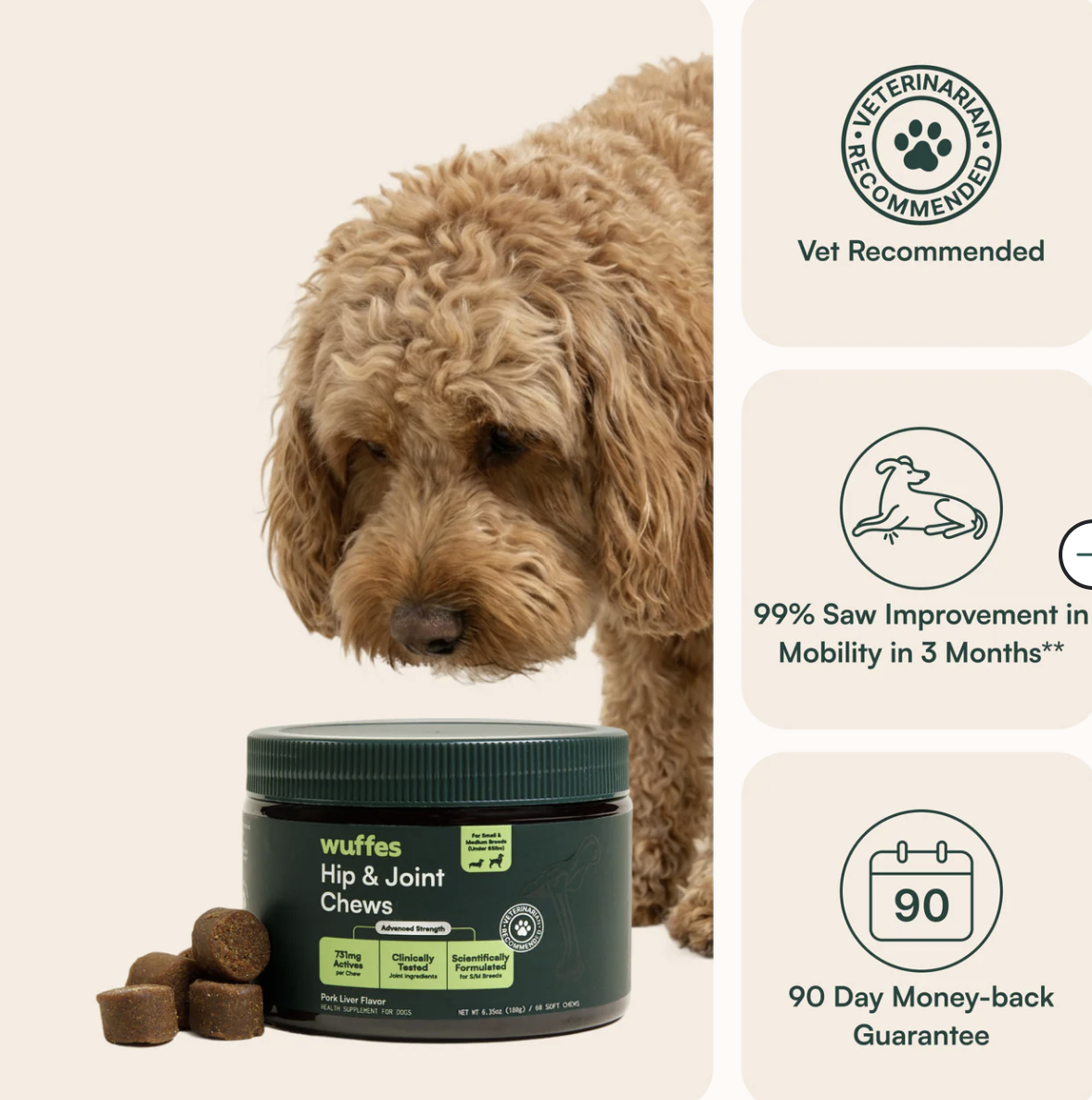Wuffes Hip & Joint Chews for Small, Medium & Large Dogs