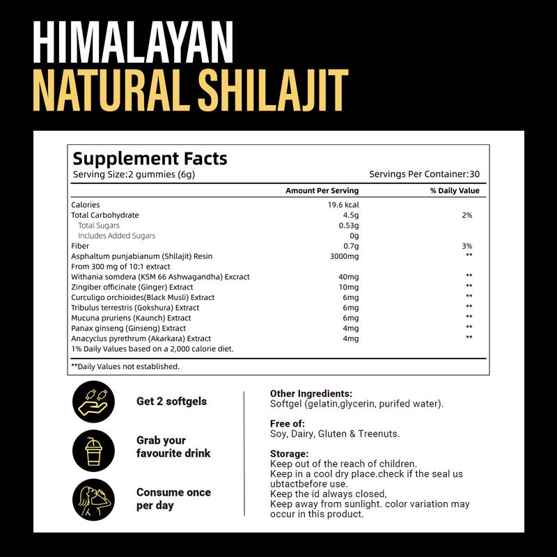 Himalayan Natural Shilajit Gummies 3000mg – Energy, Stamina & Vitality Support
